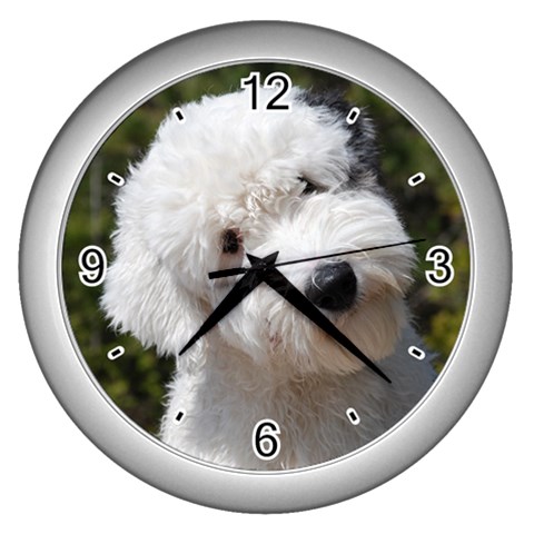 Old English Sheepdog Wall Clock (Silver) from ArtsNow.com Front