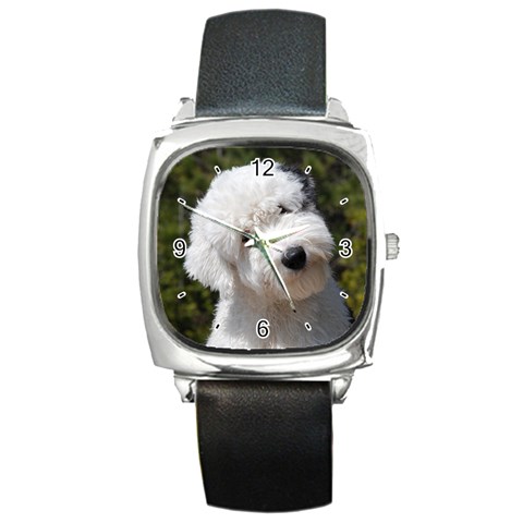 Old English Sheepdog Square Metal Watch from ArtsNow.com Front