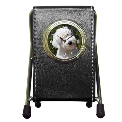 Old English Sheepdog Pen Holder Desk Clock from ArtsNow.com Front