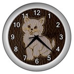 Leather-Look Kitten Wall Clock (Silver)