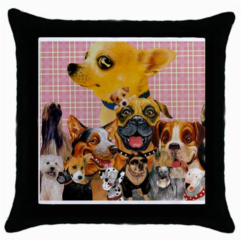 Dogs Are Fun  Throw Pillow Case (Black) from ArtsNow.com Front