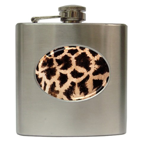 Giraffe Print Dark	 Hip Flask (6 oz) from ArtsNow.com Front