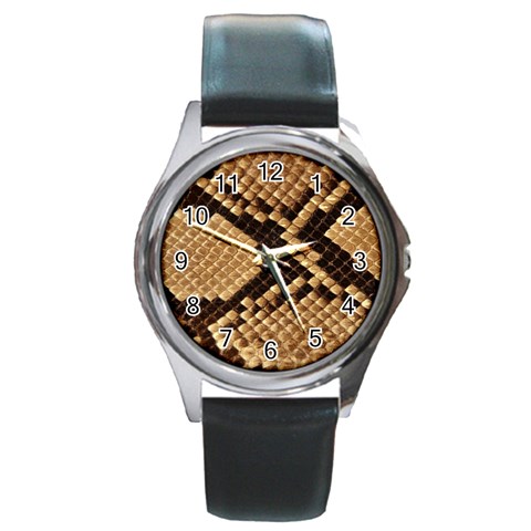 Snake Print Big	 Round Metal Watch from ArtsNow.com Front