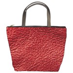 Red Stitched Leather Texture Bucket Bag