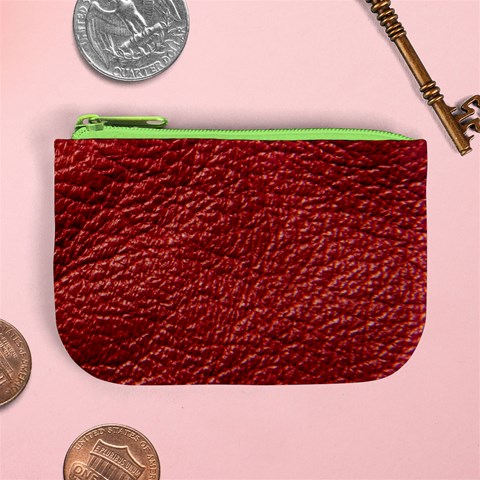 Red Stitched Leather Texture Mini Coin Purse from ArtsNow.com Front