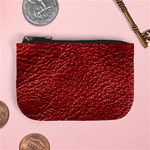 Red Stitched Leather Texture Mini Coin Purse