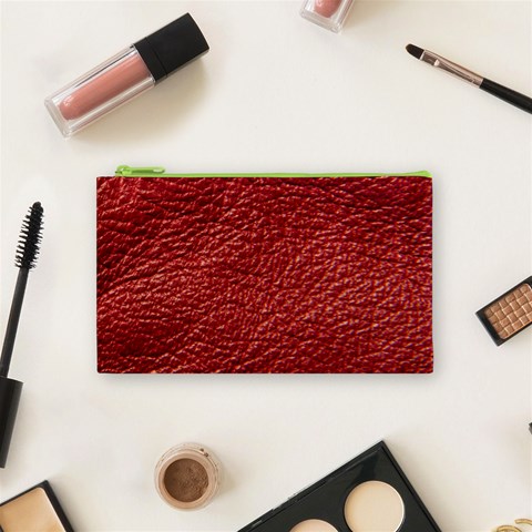 Red Stitched Leather Texture Cosmetic Bag (Small) from ArtsNow.com Front