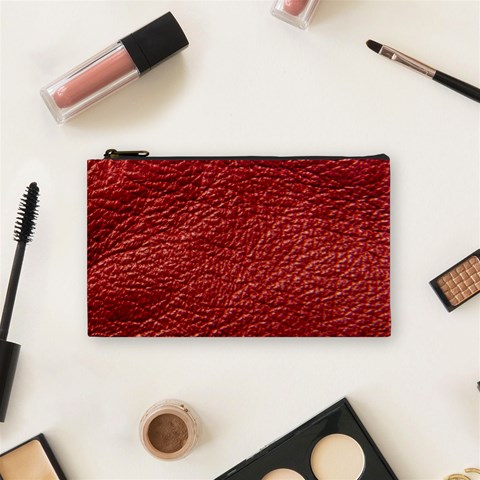 Red Stitched Leather Texture Cosmetic Bag (Small) from ArtsNow.com Front