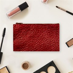 Red Stitched Leather Texture Cosmetic Bag (Small) from ArtsNow.com Front