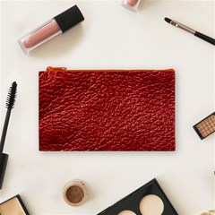 Red Stitched Leather Texture Cosmetic Bag (Small) from ArtsNow.com Front