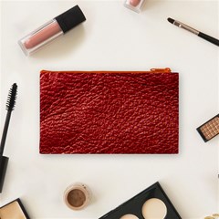 Red Stitched Leather Texture Cosmetic Bag (Small) from ArtsNow.com Back