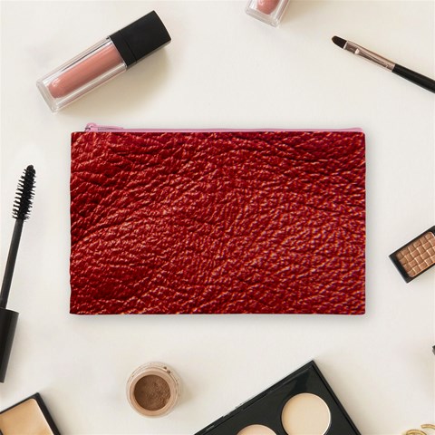 Red Stitched Leather Texture Cosmetic Bag (Medium) from ArtsNow.com Front