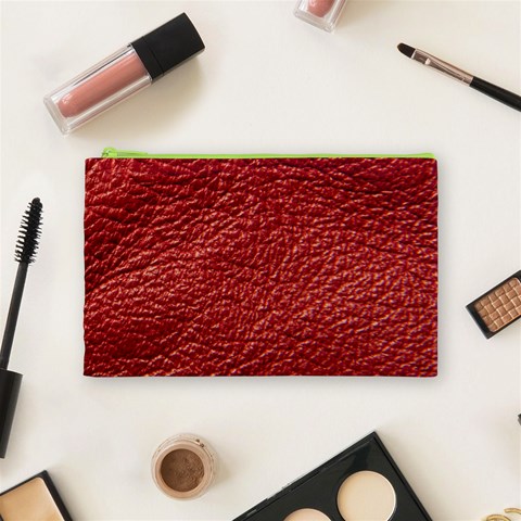 Red Stitched Leather Texture Cosmetic Bag (Medium) from ArtsNow.com Front