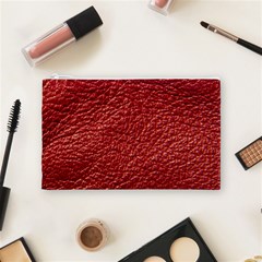 Red Stitched Leather Texture Cosmetic Bag (Medium) from ArtsNow.com Front