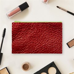 Red Stitched Leather Texture Cosmetic Bag (Medium) from ArtsNow.com Front