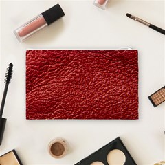 Red Stitched Leather Texture Cosmetic Bag (Medium) from ArtsNow.com Back