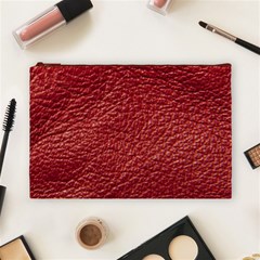 Red Stitched Leather Texture Cosmetic Bag (Large) from ArtsNow.com Front