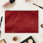 Red Stitched Leather Texture Cosmetic Bag (Large)