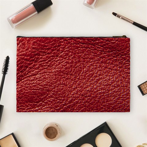 Red Stitched Leather Texture Cosmetic Bag (Large) from ArtsNow.com Back