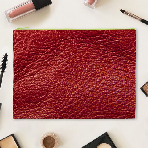 Red Stitched Leather Texture Cosmetic Bag (XL) from ArtsNow.com Front