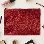 Red Stitched Leather Texture Cosmetic Bag (XL)