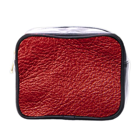 Red Stitched Leather Texture Mini Toiletries Bag (One Side) from ArtsNow.com Front