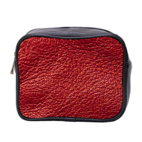 Red Stitched Leather Texture Mini Toiletries Bag (Two Sides) from ArtsNow.com Front