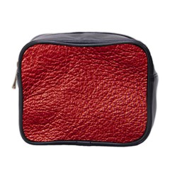 Red Stitched Leather Texture Mini Toiletries Bag (Two Sides) from ArtsNow.com Front