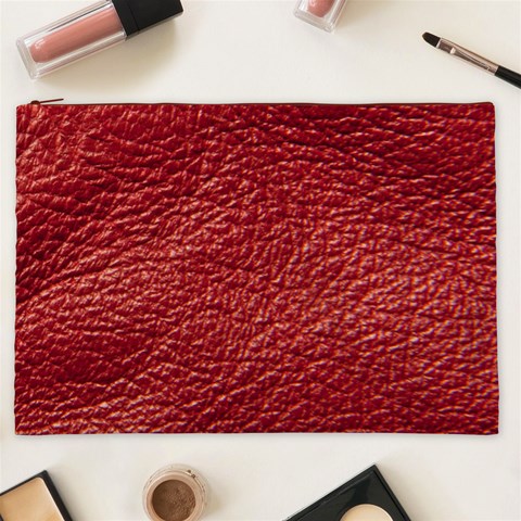 Red Stitched Leather Texture Cosmetic Bag (XXL) from ArtsNow.com Front