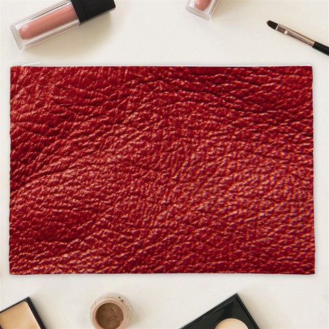 Red Stitched Leather Texture Cosmetic Bag (XXL) from ArtsNow.com Front