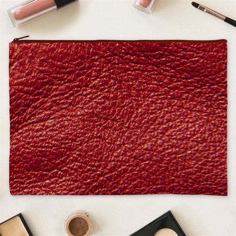 Red Stitched Leather Texture Cosmetic Bag (XXXL) from ArtsNow.com Front