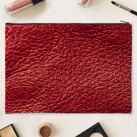 Red Stitched Leather Texture Cosmetic Bag (XXXL) from ArtsNow.com Back