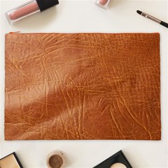 Brown Embossed Leather Texture Cosmetic Bag (XXL) from ArtsNow.com Front