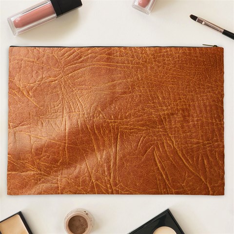 Brown Embossed Leather Texture Cosmetic Bag (XXL) from ArtsNow.com Back