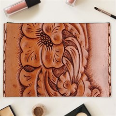 Floral Tooled Leather Cosmetic Bag (XXL) from ArtsNow.com Front