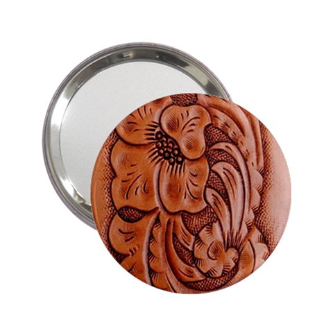 Floral Tooled Leather 2.25  Handbag Mirror from ArtsNow.com Front