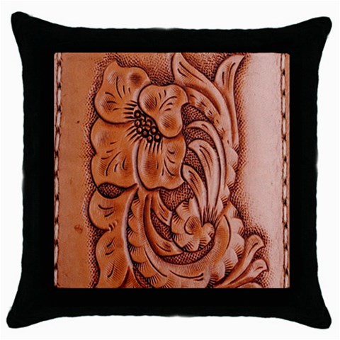 Floral Tooled Leather Throw Pillow Case (Black) from ArtsNow.com Front