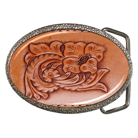 Floral Tooled Leather Belt Buckle from ArtsNow.com Front