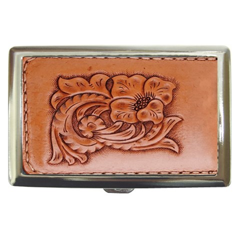 Floral Tooled Leather Cigarette Money Case from ArtsNow.com Front