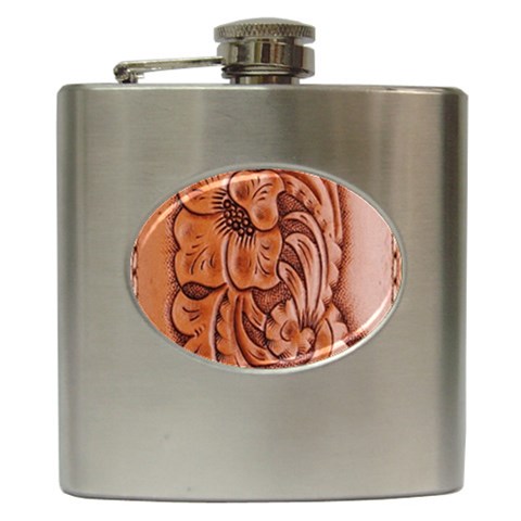 Floral Tooled Leather Hip Flask (6 oz) from ArtsNow.com Front