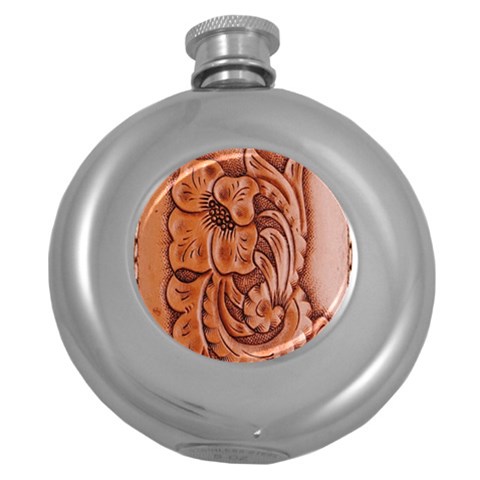 Floral Tooled Leather Hip Flask (5 oz) from ArtsNow.com Front