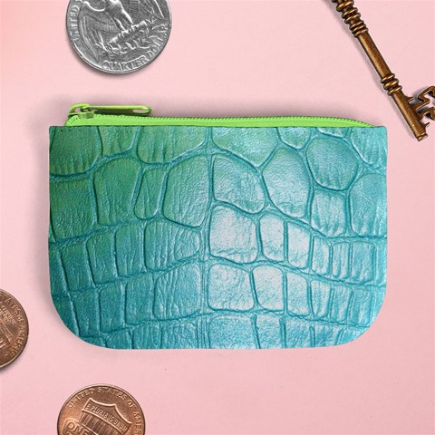 Leather Teal Green Mini Coin Purse from ArtsNow.com Front