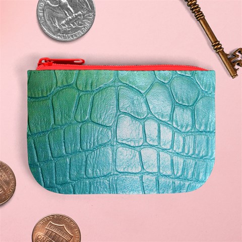 Leather Teal Green Mini Coin Purse from ArtsNow.com Front