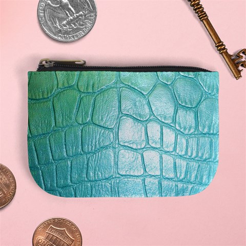 Leather Teal Green Mini Coin Purse from ArtsNow.com Front