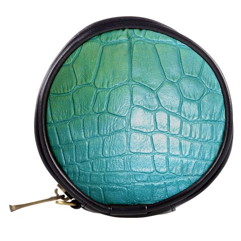 Leather Teal Green Mini Makeup Bag from ArtsNow.com Back