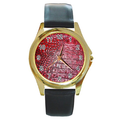 Ll Alligator Red Round Gold Metal Watch from ArtsNow.com Front