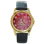 Ll Alligator Red Round Gold Metal Watch