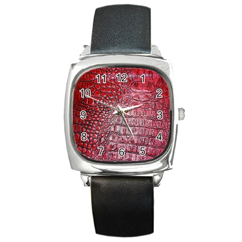 Ll Alligator Red Square Metal Watch from ArtsNow.com Front