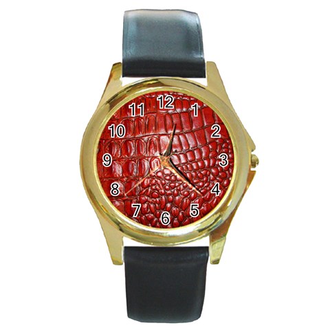 Ll Alligator Natural Color Round Gold Metal Watch from ArtsNow.com Front