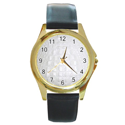 Ll Alligator White Round Gold Metal Watch from ArtsNow.com Front